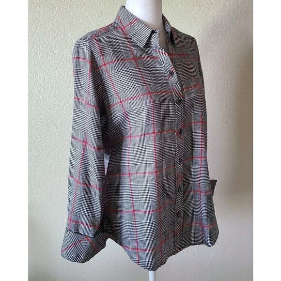 Foxcroft NYC Shirt Sz 4P Petite Panel Plaid Red Black Holiday Button Up‎ NEW NWT - Picture 2 of 10
